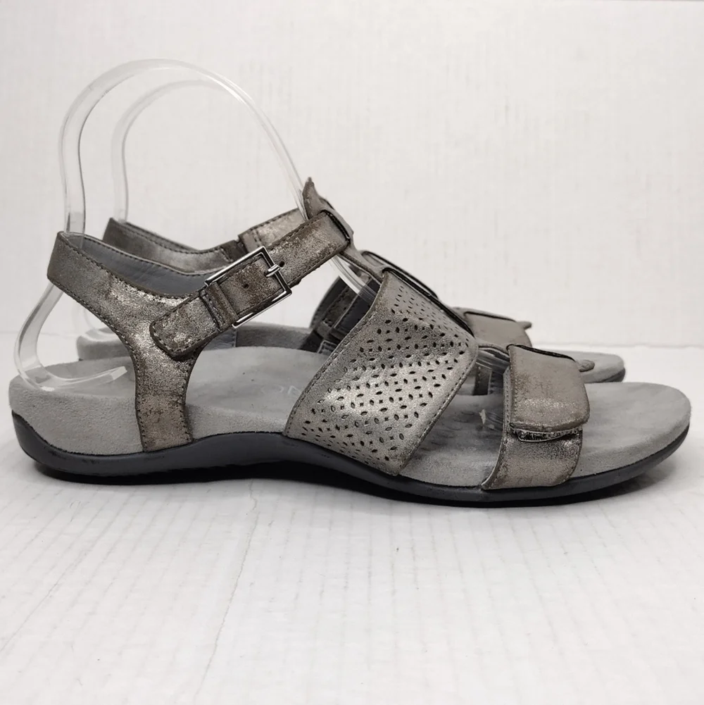 Vionic Goldie Distressed Leather Straps Adjustable Perforated Comfort Sandals
